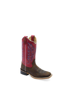 'Old West' Women's 11" Western Square Toe - Distressed Brown / Fuchsia