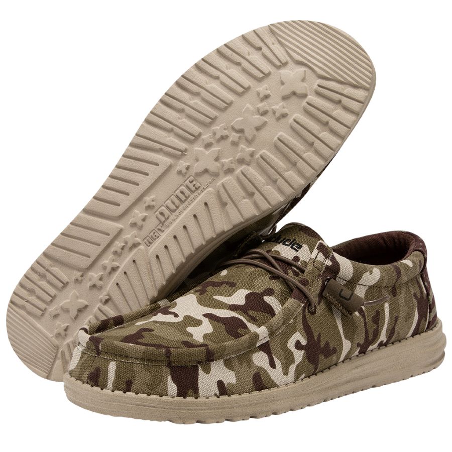 Mens Hey Dude Wally Stretch Casual Shoe - Sand Dune / Camo