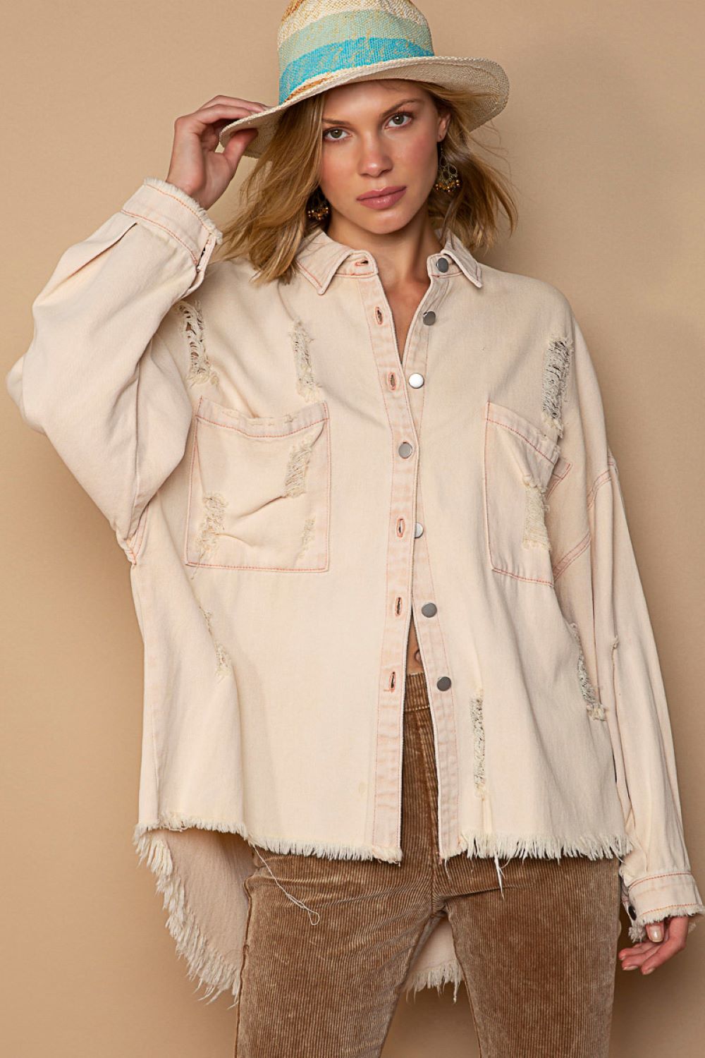 'POL Clothing Inc' Women's Oversized Shirt Jacket - Pink Beige