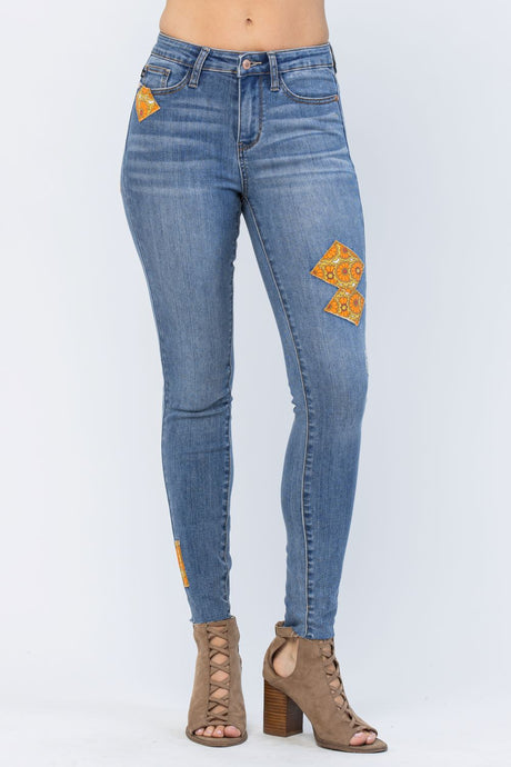 'Judy Blue Jeans' Women'a Midrise Patch Skinny Jeans - Light Blue