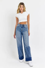 'Cello' Women's High Waisted Cuffed Wide Leg Jean - Medium Blue
