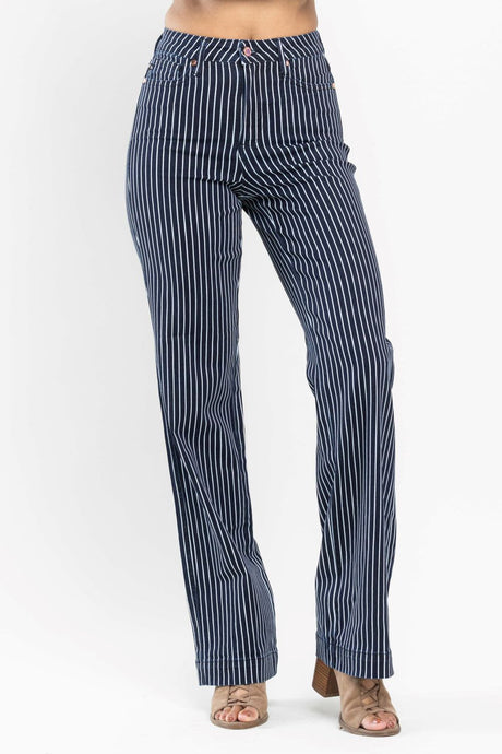 'Judy Blue Jeans' Women's Striped Flare Tummy Control Jeans - Blue / White