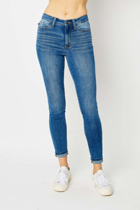 'Judy Blue' Women's High Waist Skinny Cuffed Jeans - Medium Blue Wash (Ext. Sizes)