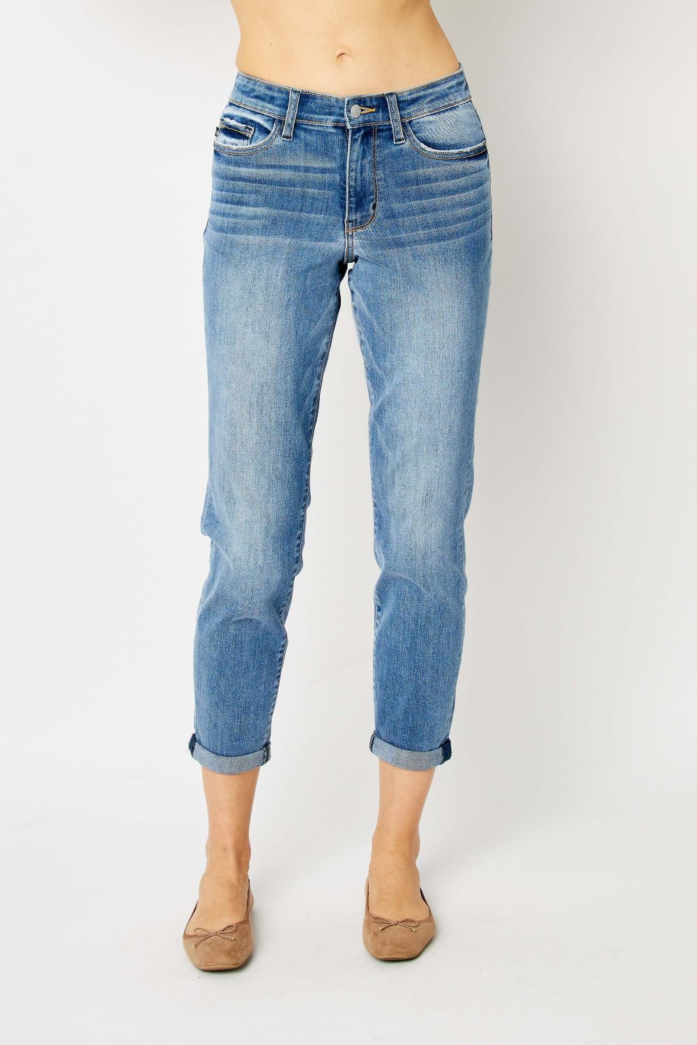 'Judy Blue' Women's Slim Midrise Cuffed Jeans - Medium Blue Wash
