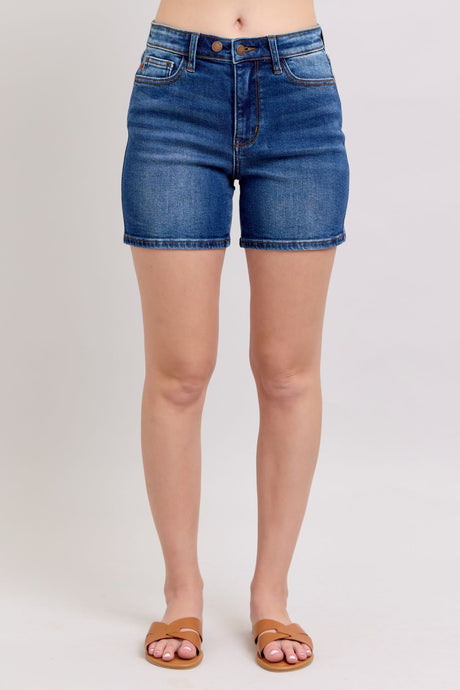 'Judy Blue Jeans' Women's Mid Length Jean Shorts - Dark Blue (Plus Size)