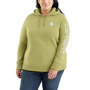 'Carhartt' Women's Clarksburg Sleeve Logo Hoodie - Green Olive Heather