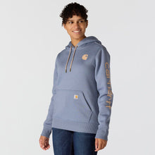 'Carhartt' Women's Clarksburg Sleeve Logo Hoodie - Light Faded Navy Heather