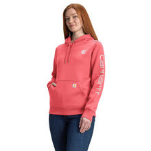 'Carhartt' Women's Clarksburg Sleeve Logo Hoodie - Pink Salmon Heather