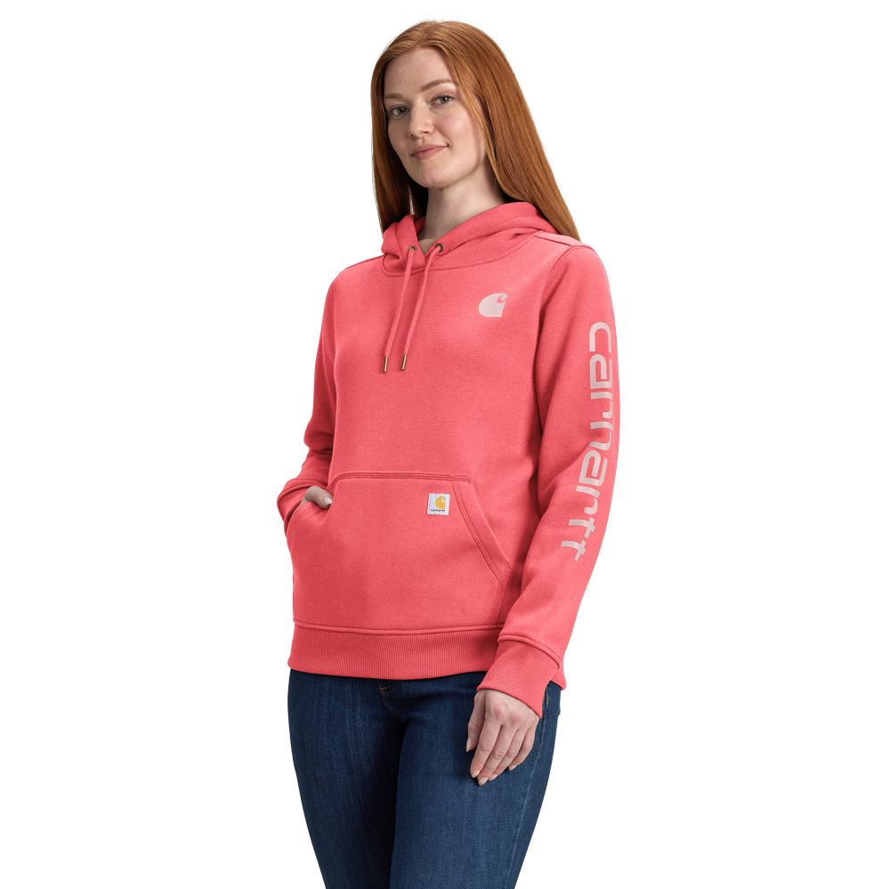 'Carhartt' Women's Clarksburg Sleeve Logo Hoodie - Pink Salmon Heather