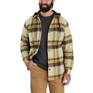 'Carhartt' Men's Rugged Flex® Flannel Fleece Lined Hooded Shirt Jac - Dark Brown