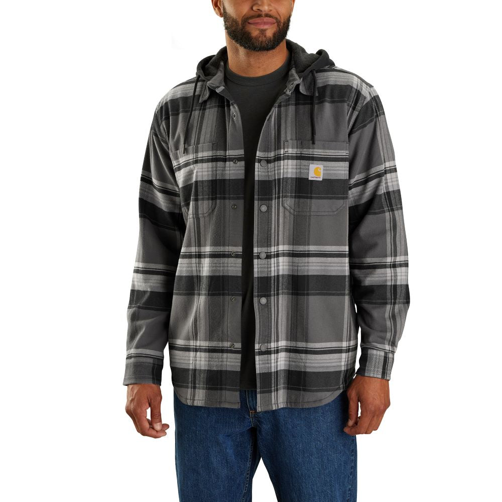 'Carhartt' Men's Rugged Flex® Flannel Fleece Lined Hooded Shirt Jac - Black