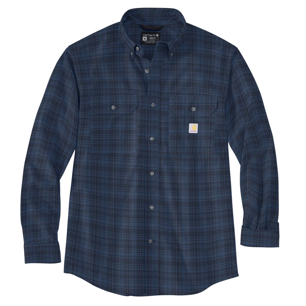 'Carhartt' Men's Loose Fit Midweight Chambray Plaid Button Down - Dark Blue