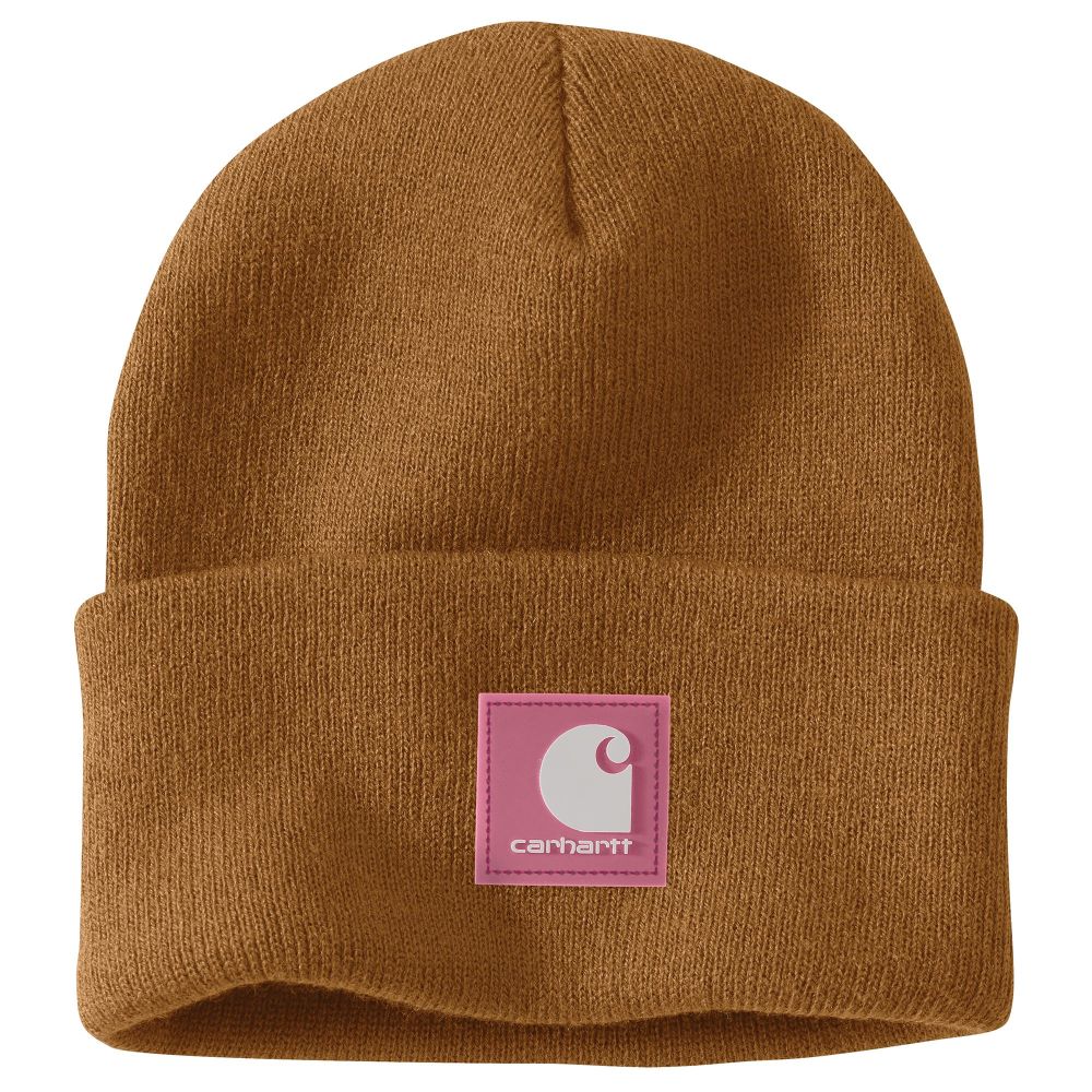 'Carhartt' Knit Rubber Patch Beanie - Carhartt Brown