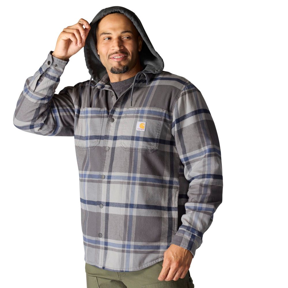 'Carhartt' Men's Flannel Fleece Hooded Jacket - Gravel