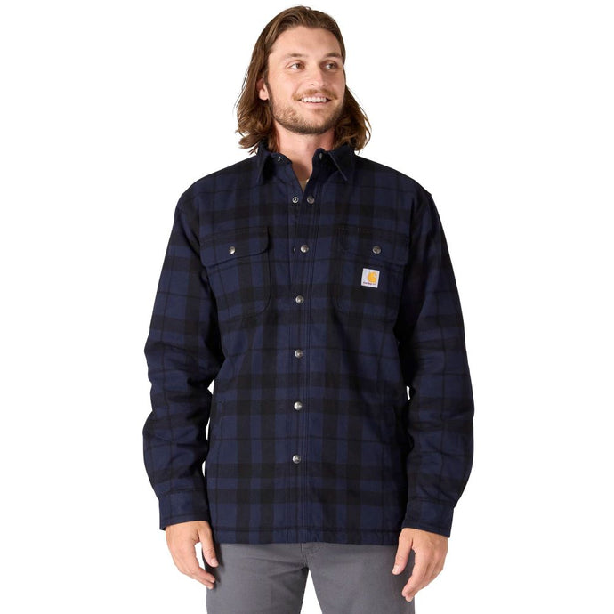 'Carhartt' Men's Relaxed Fit Flannel Sherpa Lined Shirt Jacket - Navy