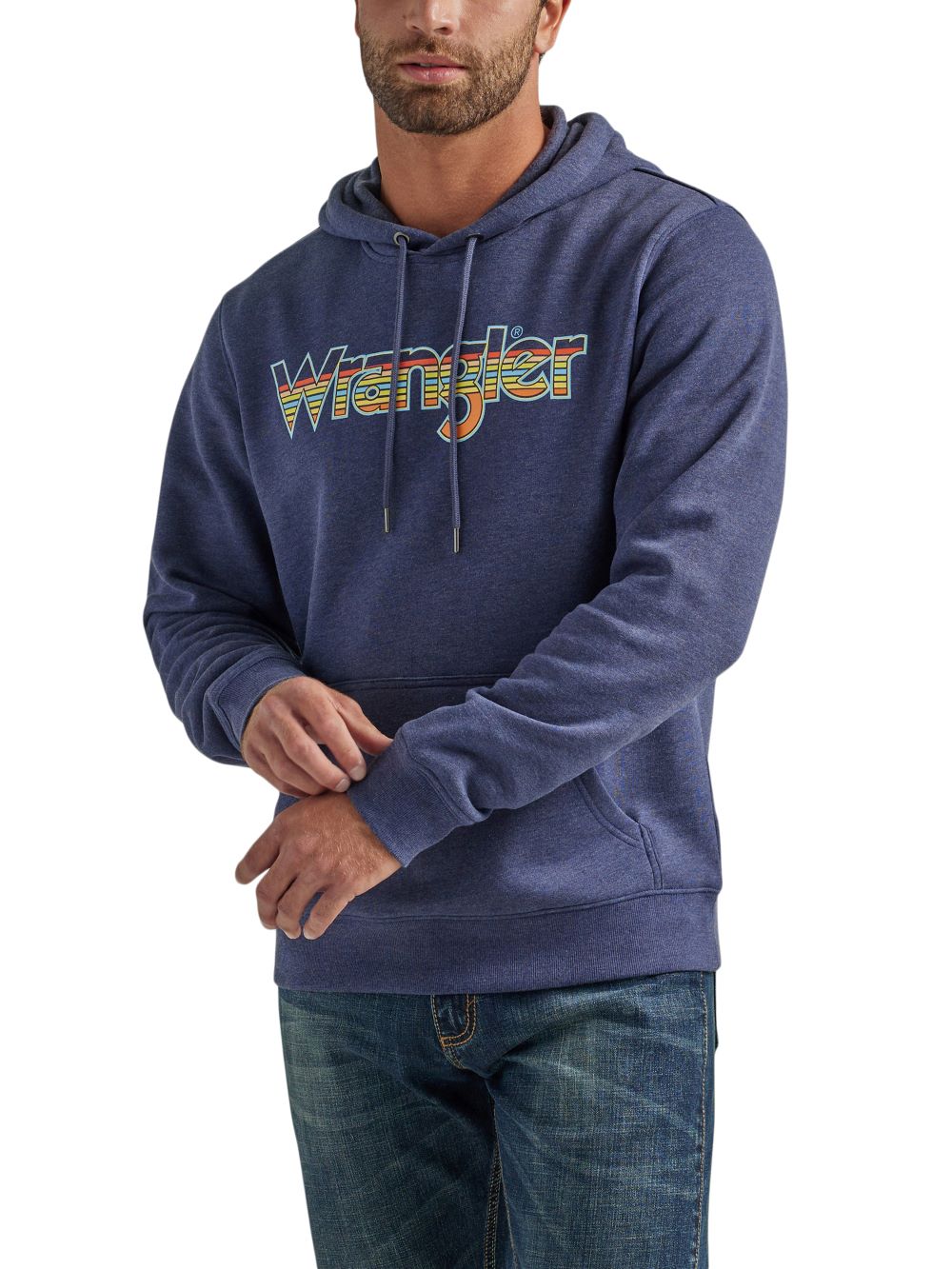 'Wrangler' Men's Multicolor Logo Pullover Hoodie - Denim Heather