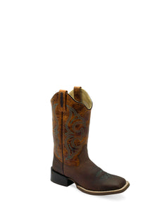 'Old West' Women's 11" Western Square Toe - Rugby Brown / Burnt Mustard