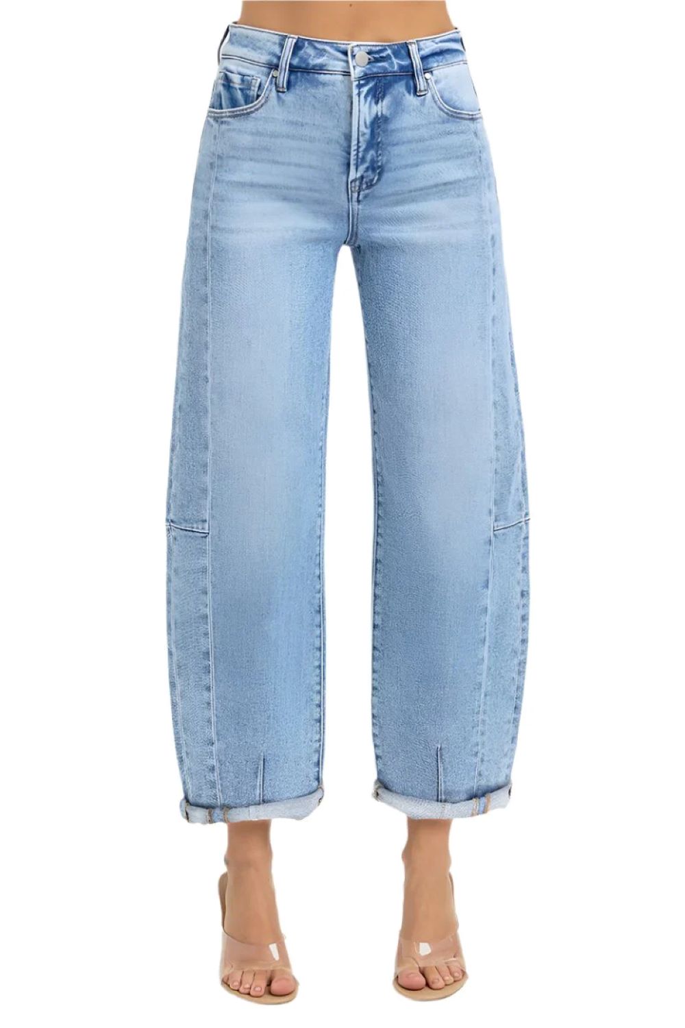 'Risen' Women's High Rise Barrel Jeans - Medium Blue (Plus Size)