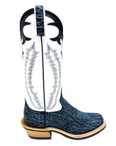 'Hondo Boots' Men's 14" Nubuck Bullhide Western Square Toe - Blue / White
