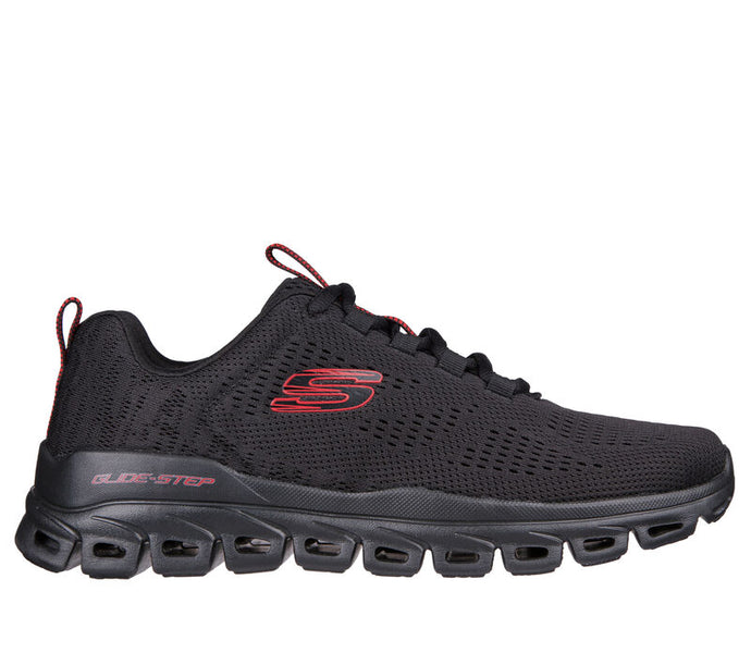 'Skechers' Men's Glide-Step Fasten Up Wide Running Shoe - Black / Red (Wide)