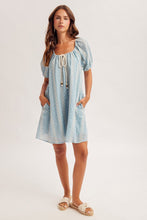 'Hem&Thread' Women's Balloon Sleeve Babydoll Dress - Denim Blue