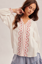 'Hem&Thread' Women's Embroidered Long Sleeve Blouse - Ivory