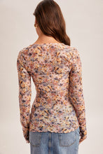 'Hem&Thread' Women's Mesh Floral Print Long Sleeve - Lavender / Orange