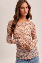 'Hem&Thread' Women's Mesh Floral Print Long Sleeve - Lavender / Orange