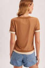'Hem&Thread' Women's Color Block T-Shirt - Mocha