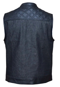 'Unik' Men's Paisley Lined Denim-Leather Vest - Black