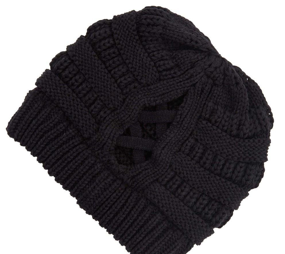 'Cheveux Corp' Women's Criss Cross Knitting Beanie - Black