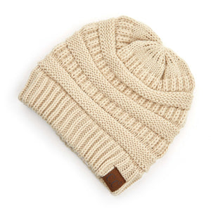 'Cheveux Corp' Women's Criss Cross Knitting Beanie - Beige