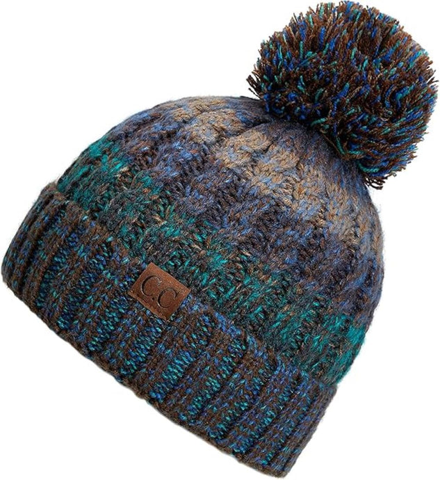 'Cheveux Corp' Women's Cuffed / Lined Beanie Pom - Teal