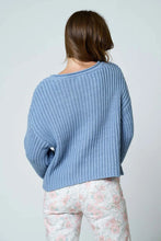 'Blu Pepper' Women's Raw Edge Long Sleeve Sweater - Dusty Blue