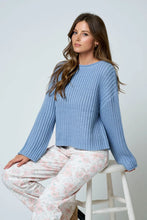 'Blu Pepper' Women's Raw Edge Long Sleeve Sweater - Dusty Blue