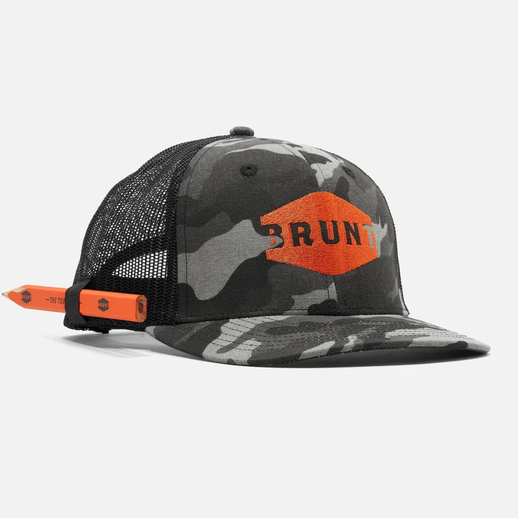 'Brunt' Men's Curved Brim Snapback Hat - Black Camo