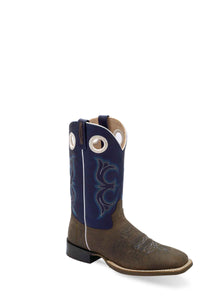 'Old West' Men's 9" Western Square Toe - Brown Bull Hide / Midnight Blue