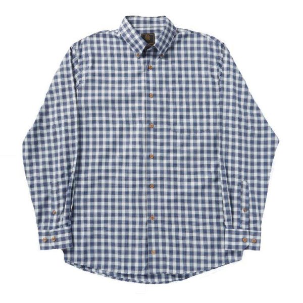 'FX Fusion' Men's Melange Twill Checkered Long Sleeve - Blue / Royal / Brown