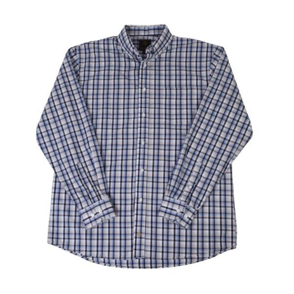 'FX Fusion' Men's Oxford Multi Checkered Long Sleeve - Blue / Tan / White
