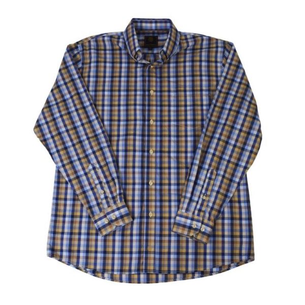'FX Fusion' Men's Checkered Long Sleeve - Blue / Tan