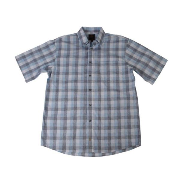 'FX Fusion' Men's Textured Checkered Short Sleeve - Aqua Multi