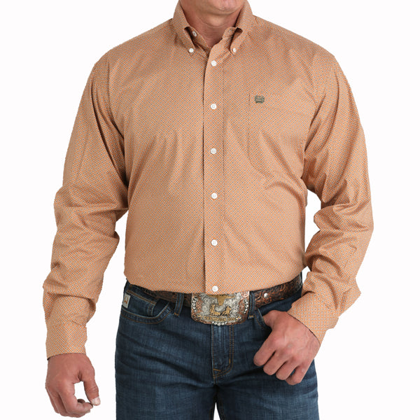 'Cinch' Men's Printed Long Sleeve Shirt - Brown