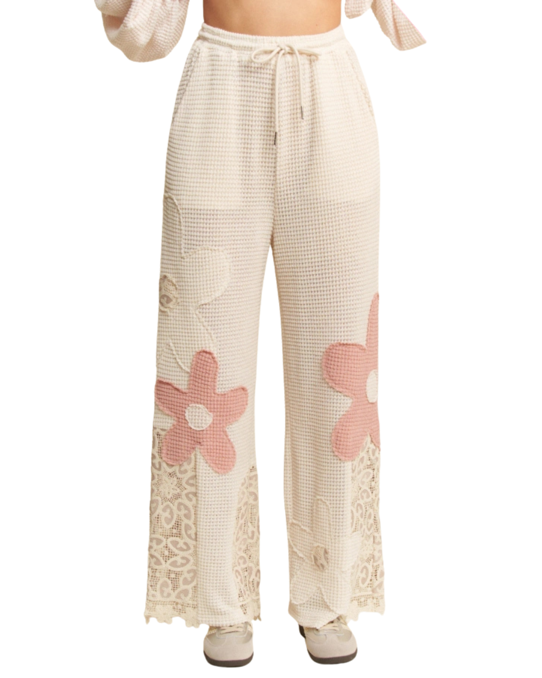 'Davi&Dani' Women's Thermal Knit Pants - Beige / Pink (Plus Size)