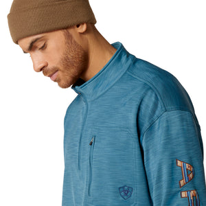 'Ariat' Men's Team Logo 1/4 Zip Sweatshirt - Mallard Blue