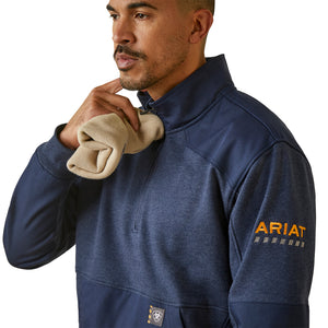 'Ariat' Men's Rebar Workman Duracanvas 1/4 Zip Sweatshirt - Navy Heather / Navy