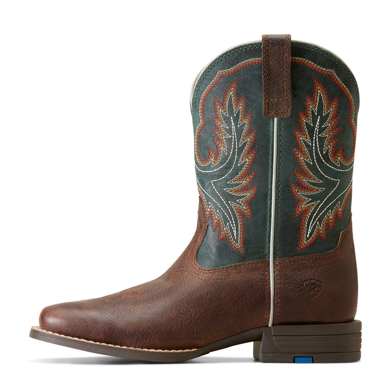 'Ariat' youth Wilder Western Square Toe - Hat Box Brown / Deepest Teal (1Y - 6Y)