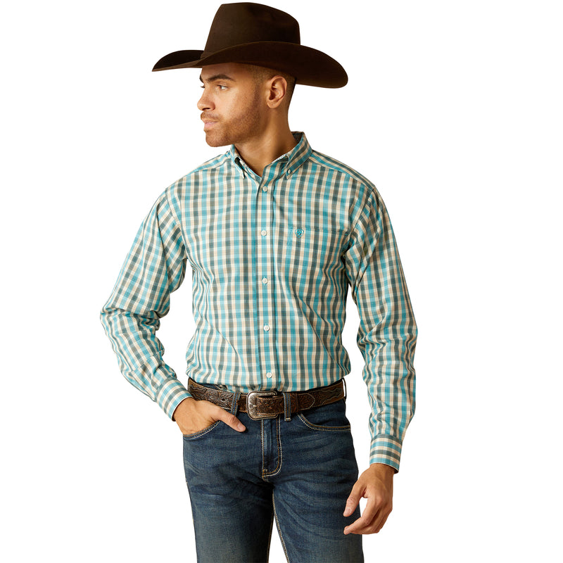 'Ariat' Men's Wrinkle Free Gordie Fitted Shirt - Teal