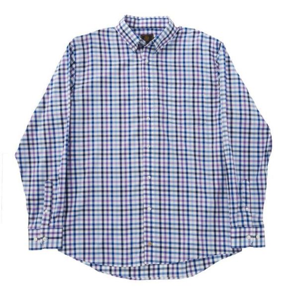 'FX Fusion' Men's Wrinkle Free Cotton Twill Long Sleeve - Purple / Royal Blue