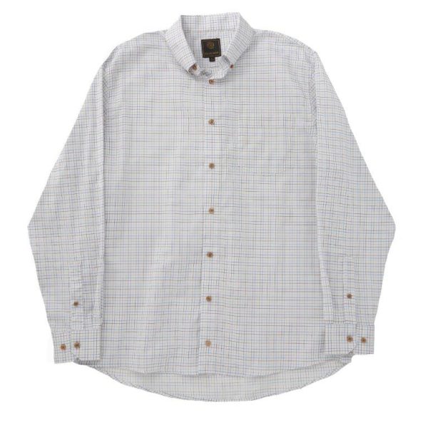 'FX Fusion' Men's Wrinkle Free Cotton Oxford Long Sleeve - White / Brown / Blue