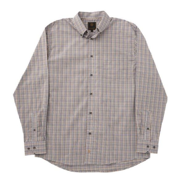 'FX Fusion' Men's Wrinkle Free Cotton Mini Checkered Long Sleeve - Grey / Burgundy / White